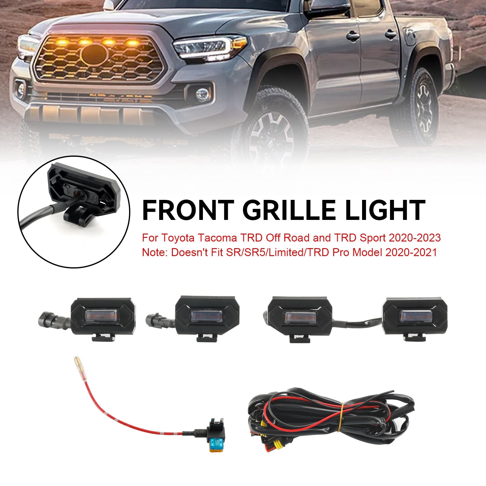 4 pièces lumières de calandre LED pour Toyota Tacoma TRD hors route et TRD Sport 2020-2023