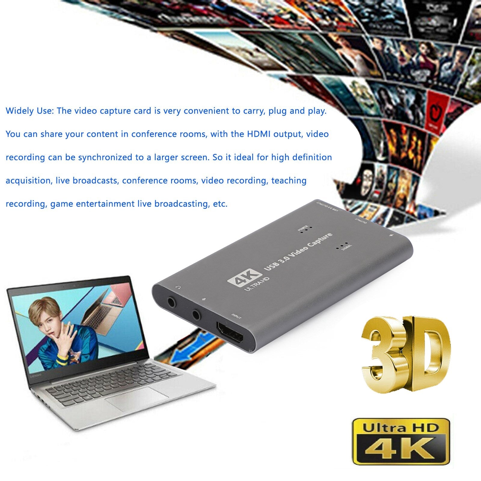 4K 1080p 60fps HD vers USB 3.0 Jeu de cartes de capture vidéo Enregistreur en direct Plug And Play