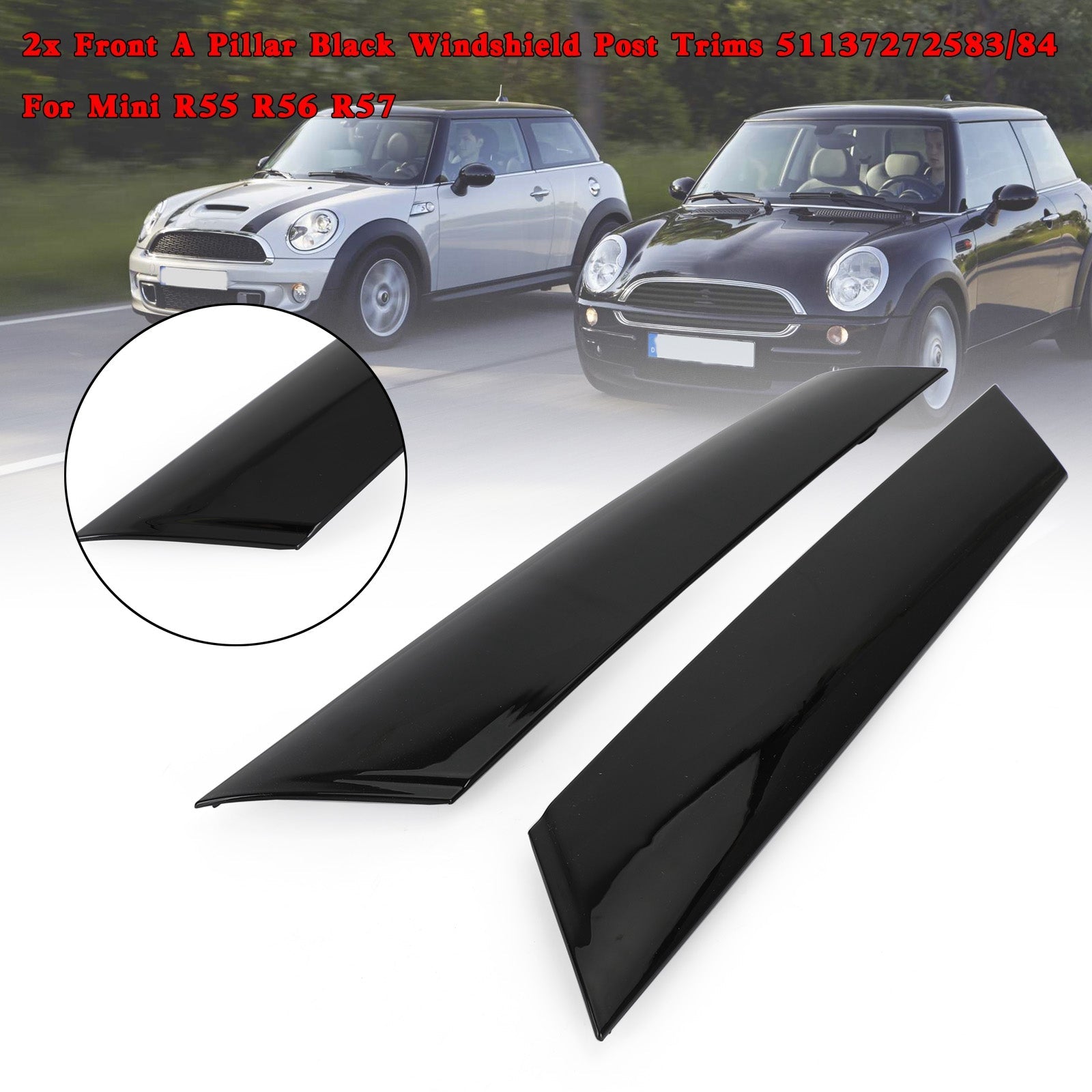 2x Front A Pillar Black Windshield Post Trims 51137272583/84 Fit For Mini R55 R56 51137272583/84 Generic