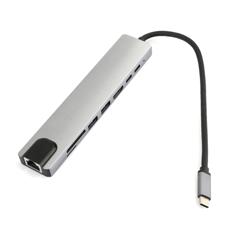 8 in1 USB-C to Type-C USB3.0 HD 4K VGA RJ45 Adapter HUB Multi-function Dock