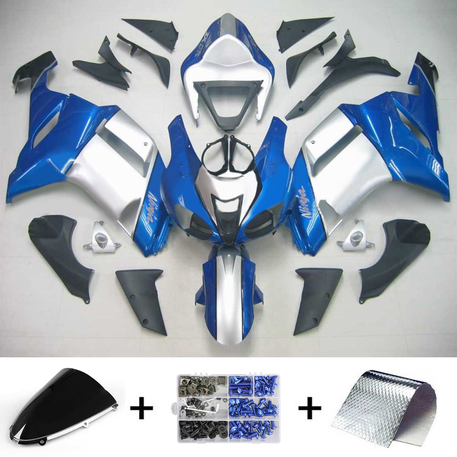 2007-2008 Kawasaki ZX6R 636 Amotopart Kit de carénage d'injection carrosserie plastique ABS #114