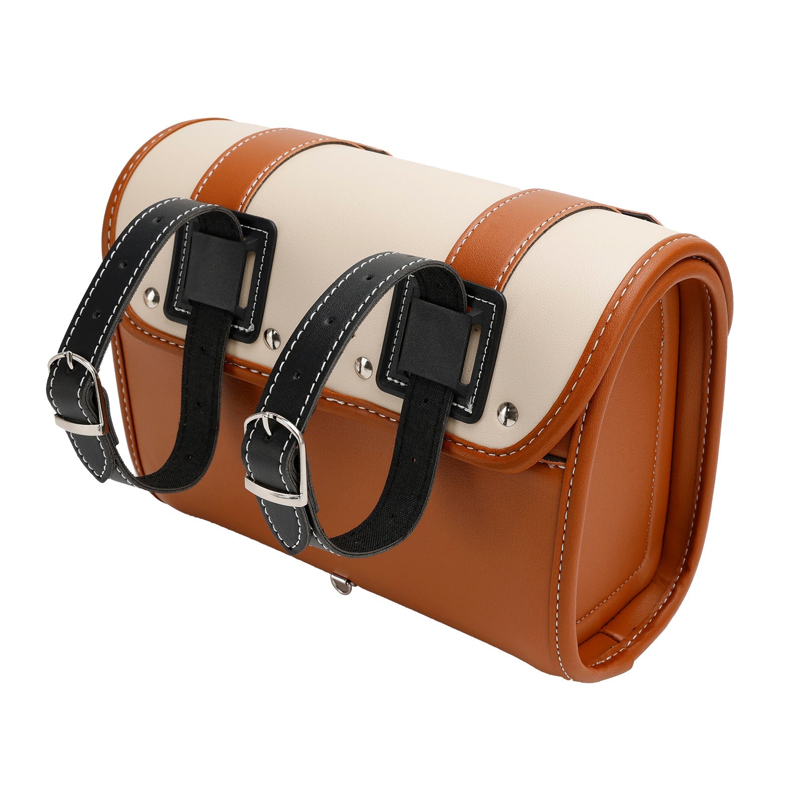 Sacoche de selle latérale, sac à outils de rangement universel, couleur Pu assortie pour moto marron-blanc