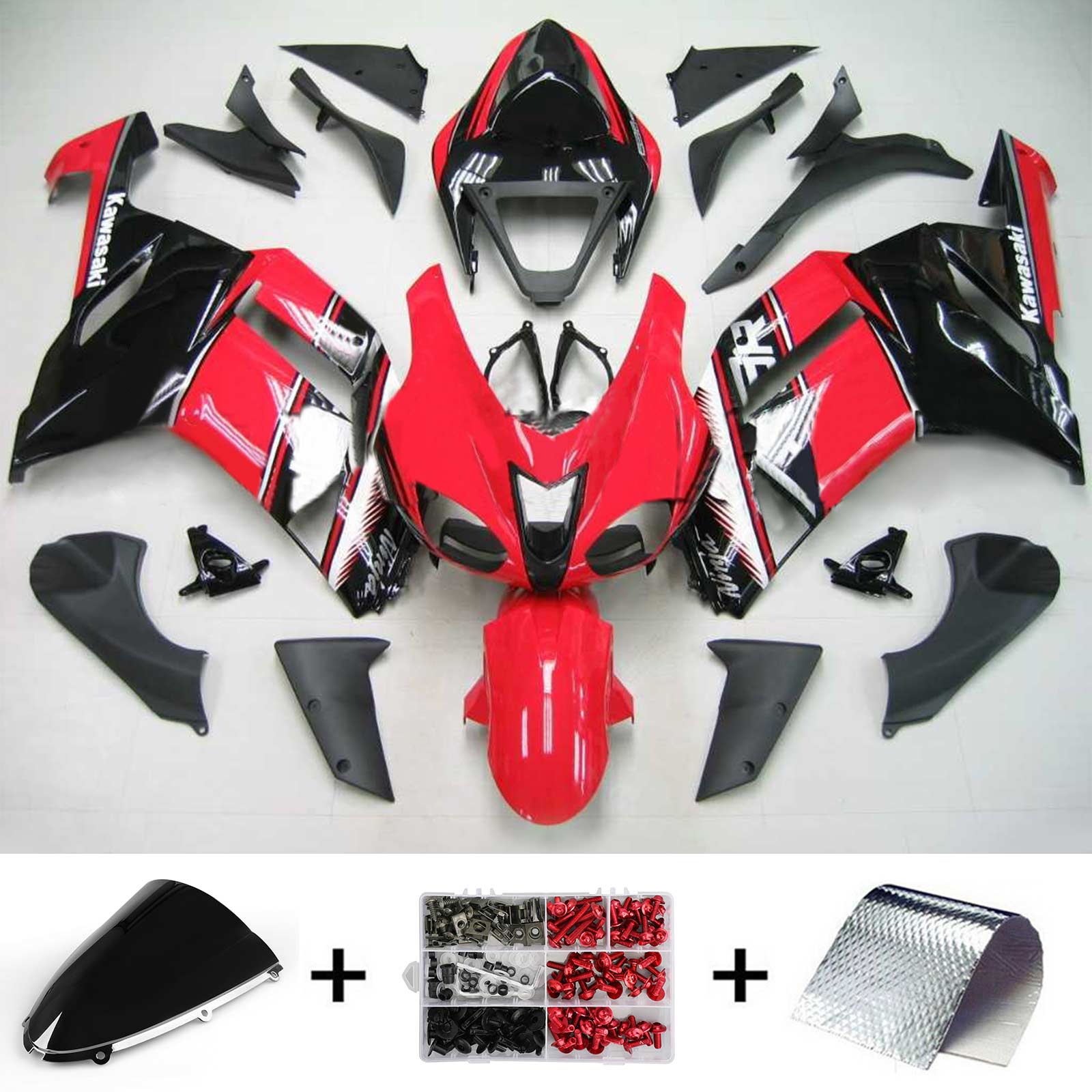 2007-2008 Kawasaki ZX6R 636 Amotopart Kit de carénage d'injection carrosserie plastique ABS #121