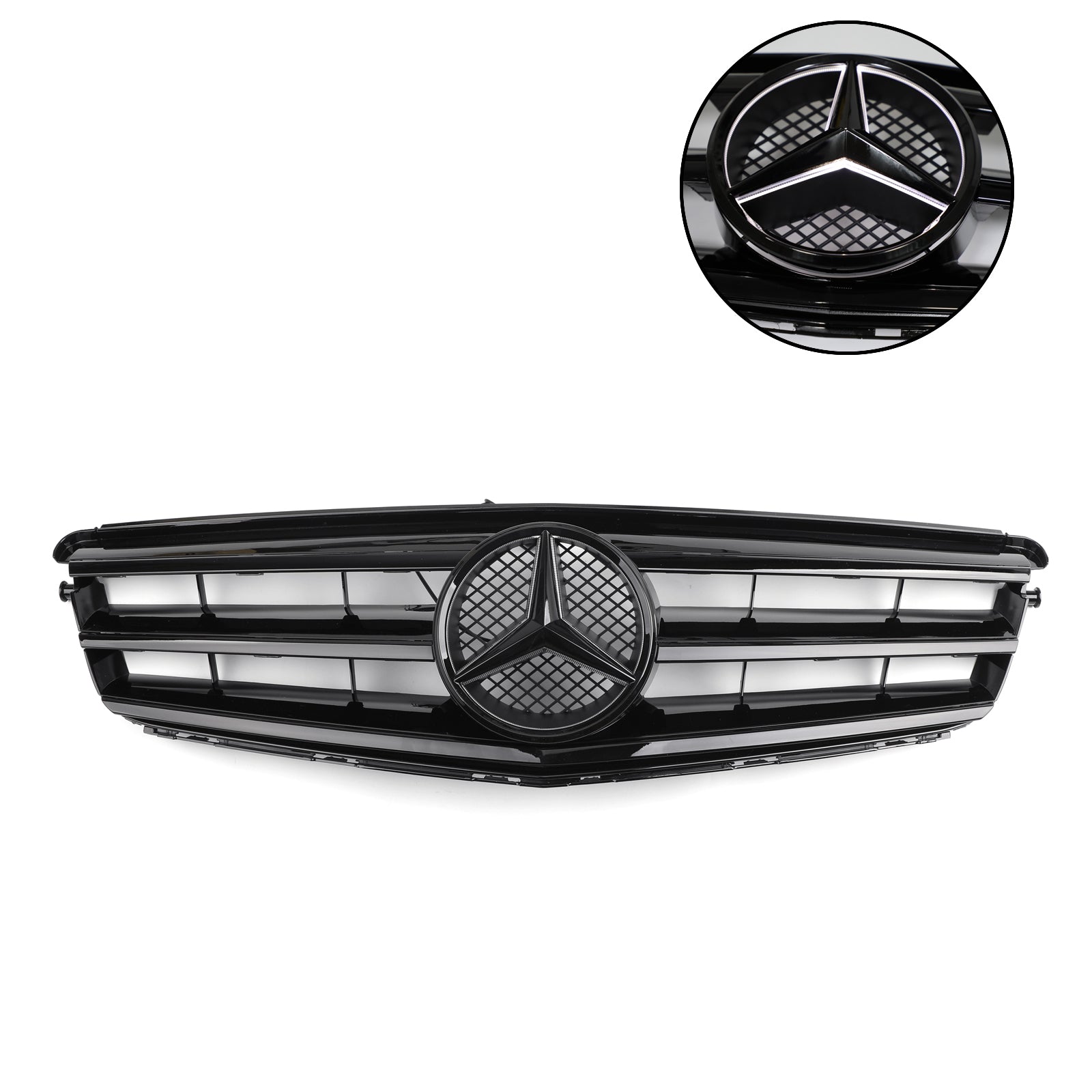 2008-2014 Benz C-KlasseW204 W/LED-embleem C300/C350 Zwarte voorbumpergrille Generiek