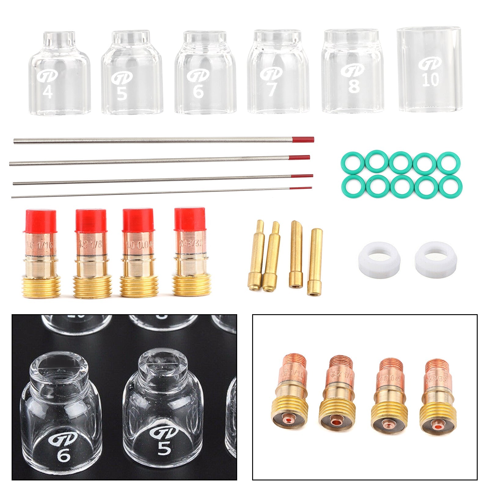 30Pcs TIG Welding Stubby Gas Lens Pyrex Cup Kit Fits For Tig WP-17/18/26 Torch