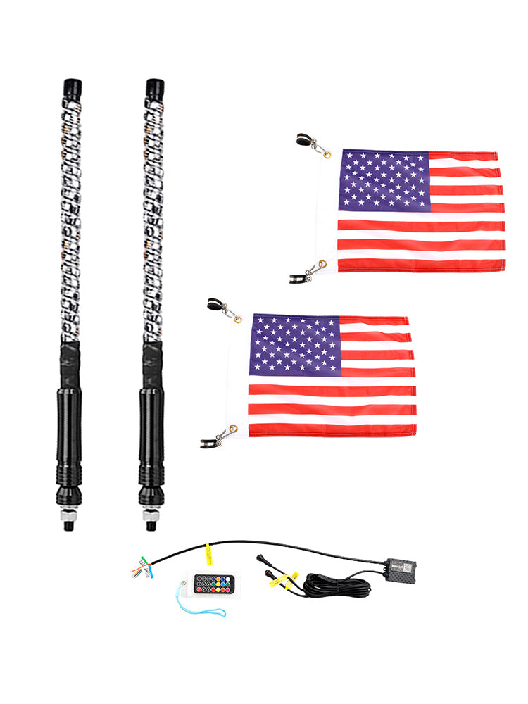 Antenne fouet lumineuse avec application LED RGB, 2x 2 pieds, avec télécommande drapeau, pour Polaris UTV ATV