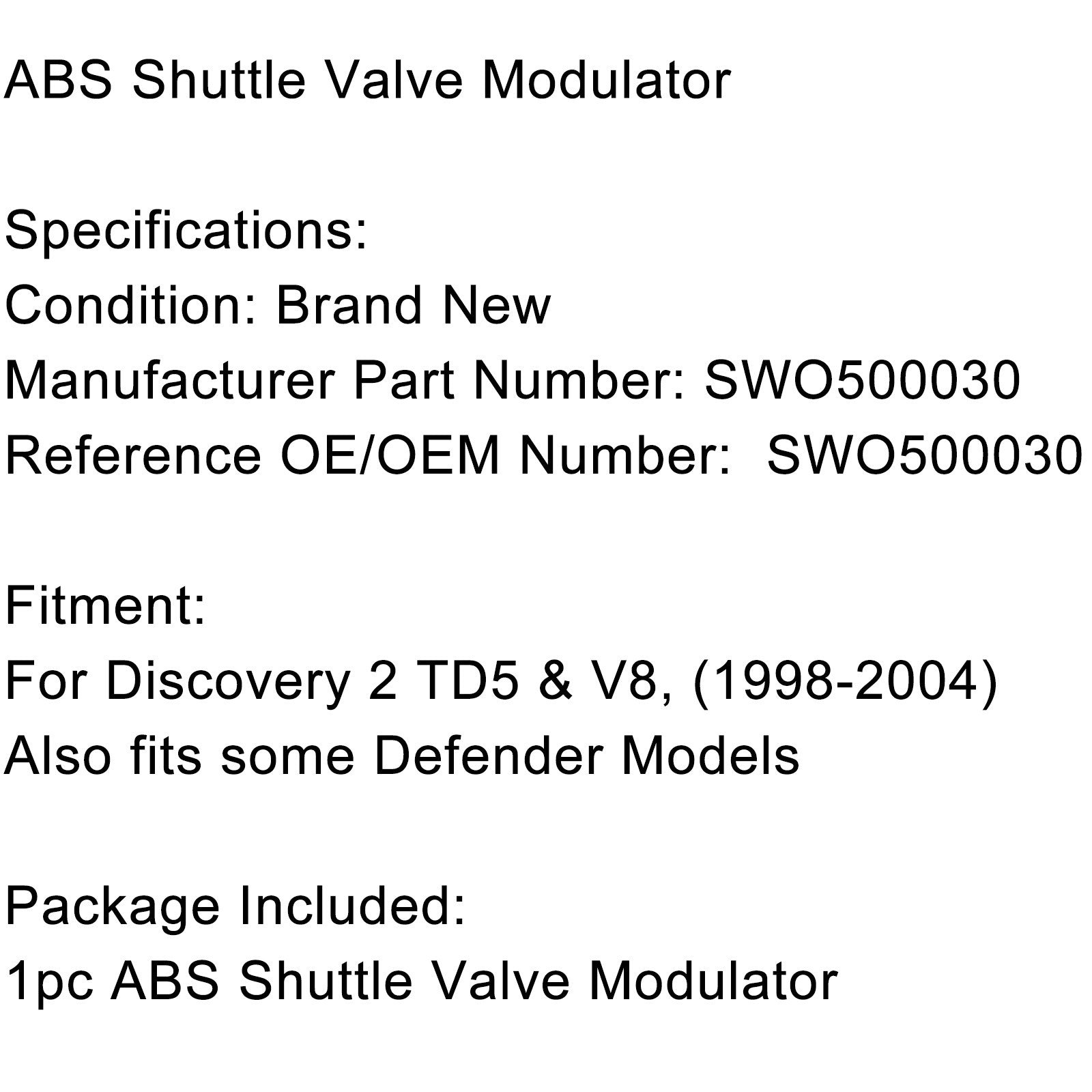 Alle ABS-shuttleklepmodulator voor Defender & Discovery 2 - SWO500030 Generiek