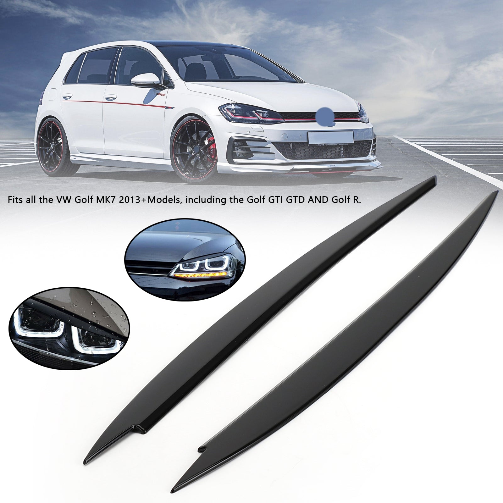 Front Headlight Eyelid Eyebrow Cover Trim Black For VW Golf MK7 Golf R GTI GTD Generic