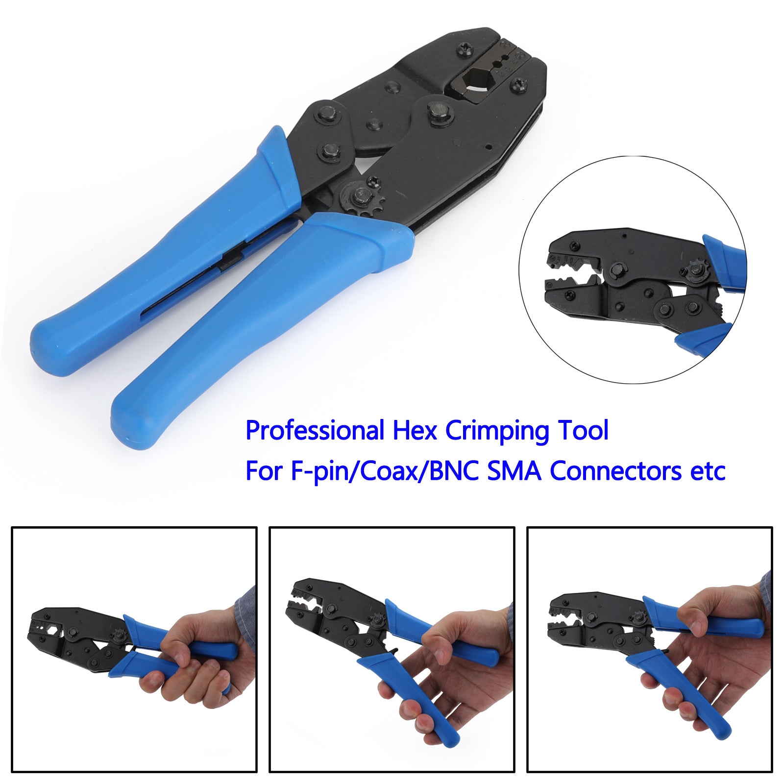 Professional Hex Crimping Tool Coaxial Cable Multifunctional 9" Compression for F-pin/Coax/BNC SMA Connectors RG Types