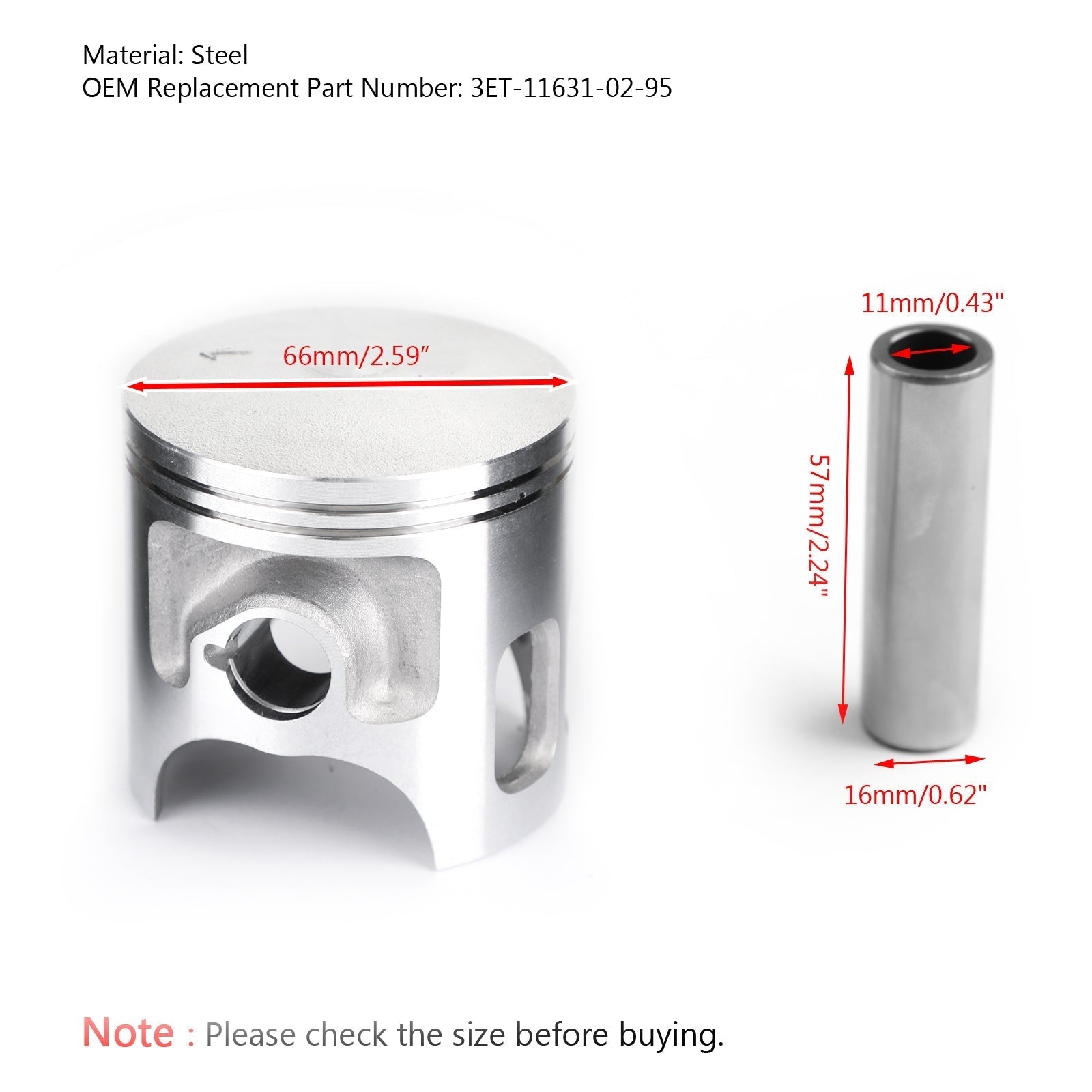 Kit de segments de Piston pour Yamaha DT200R 1995 – 1996, alésage STD 66.00mm