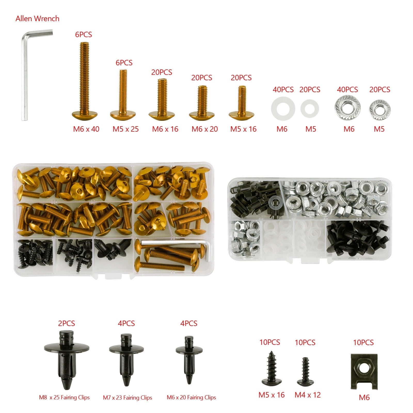 Kit de fixation de remplacement en Alu, 232 pièces, écrous à vis, rondelles, moto