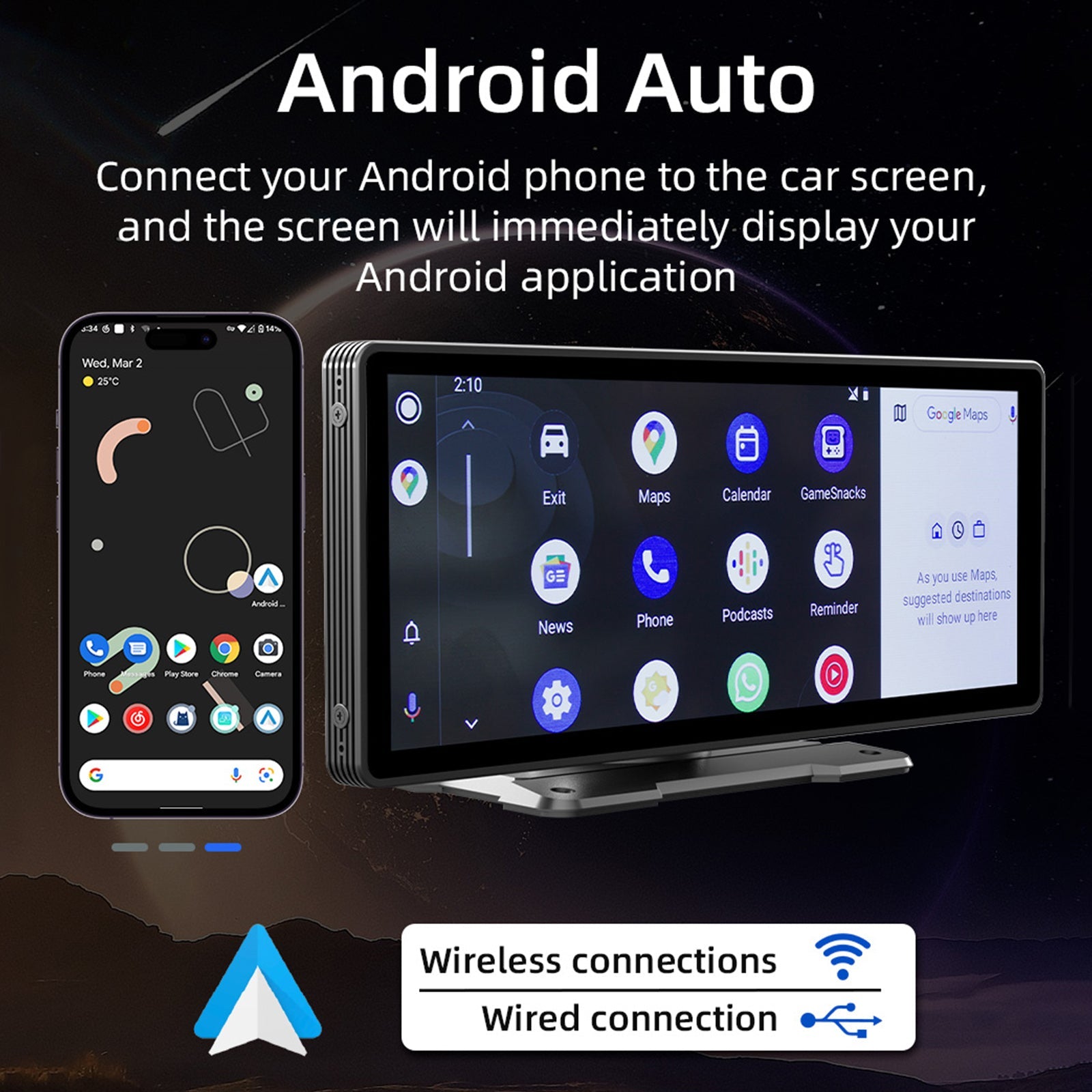 10,26 inch draadloze Carplay Bluetooth-stereoradio FM-auto-mp5-speler + 4 LED-camera