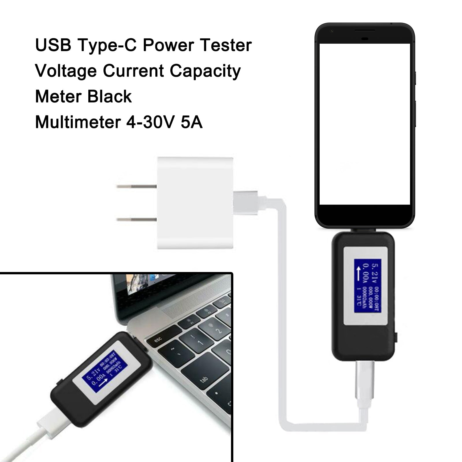 USB-tester Type C LCD-stroomspanning Lader Capaciteitsmonitor Vermogenstijdmeter