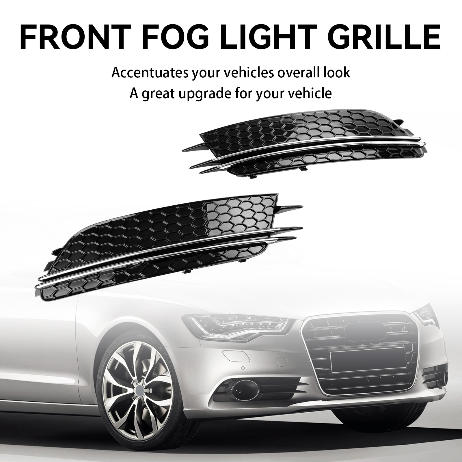 2PCS Front Fog Light Cover Bezel Grill Grille Fit Audi A6 4G C7 2012-2015