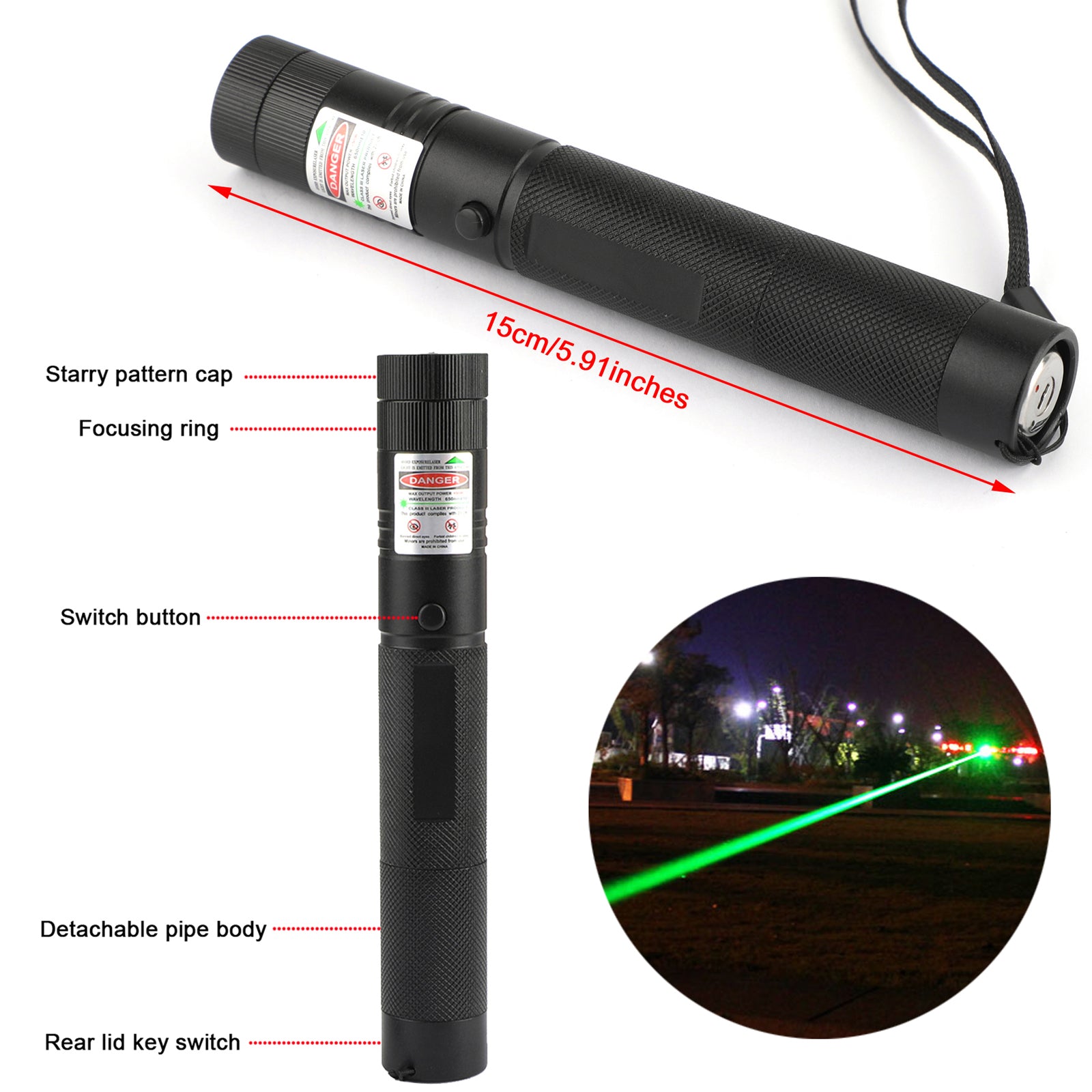 18650 Rechargeable Battery 500Mile 532nm 303 Green Laser Pointer Visible Beam Light Lazer Pen