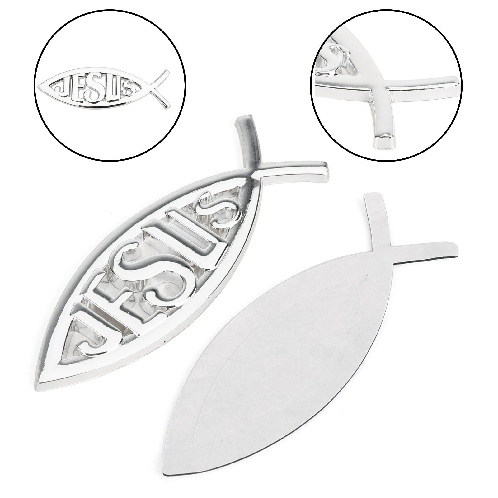 3D Car Decal Emblem Sticker Religious God For Jesus Christian Fish Symbol Silver Generic