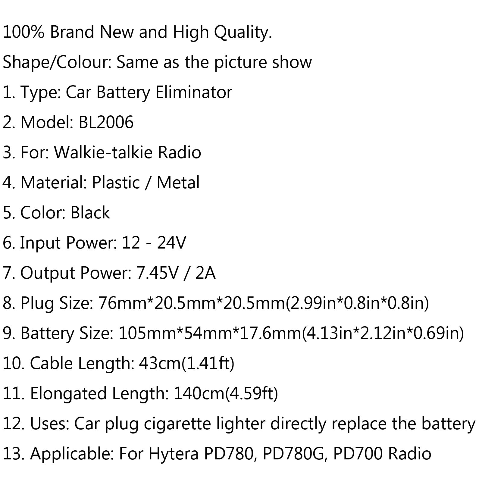 Car Battery Eliminator Accessories For Hytera PD780 PD700 Radio Walkie Talkie