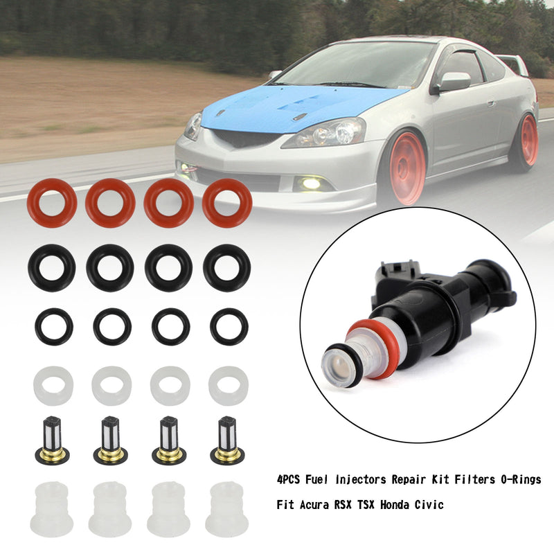 Acura RSX TSX Honda Civic 4PCS Fuel Injectors Repair Kit Filters O-Rings 16450RAAA01 16450-RAA-A01 842-12288 842-12287 FJ484 Generic