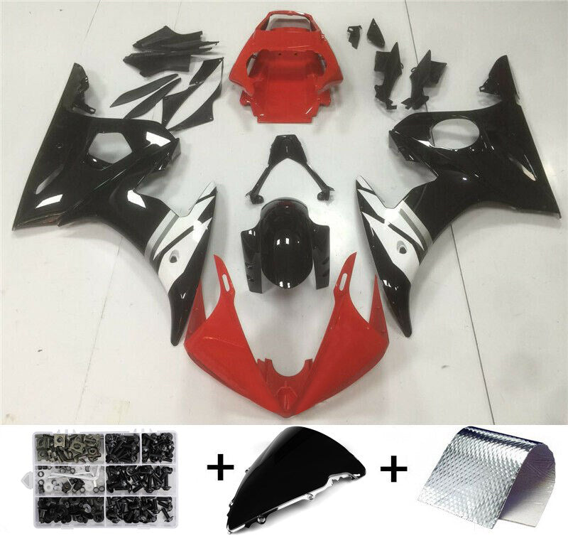 Kit plastique d'injection de carénage 2003 – 2004 adapté à YAMAHA YZF R6 rouge blanc générique