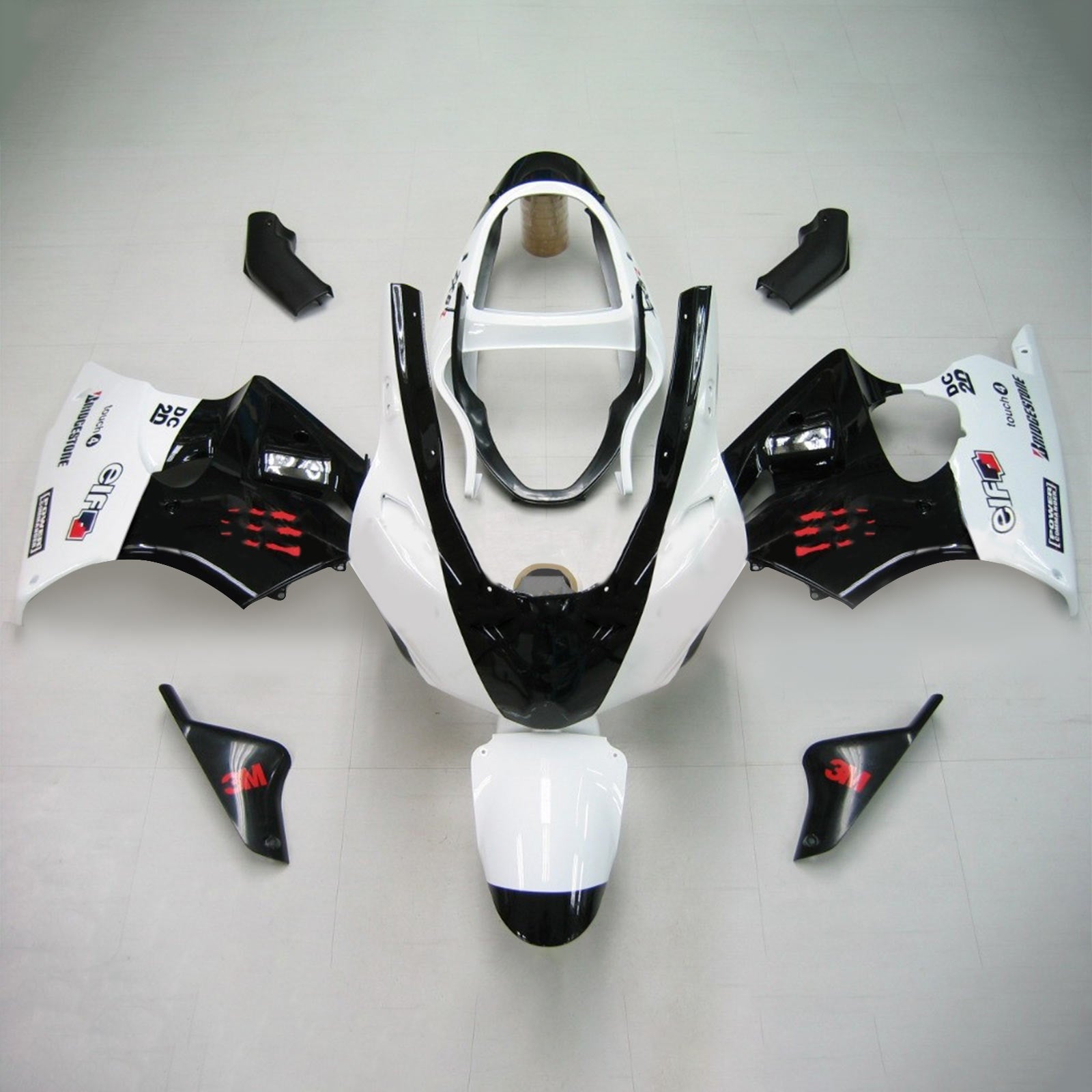 2000-2002 Kawasaki Zx6R Black White Fairing Kit