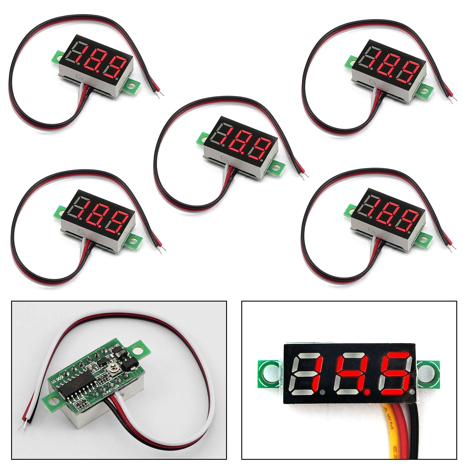 5x Mini DC 0-30V Red LED 3-Digital Display Voltage Voltmeter Panel Calibratable