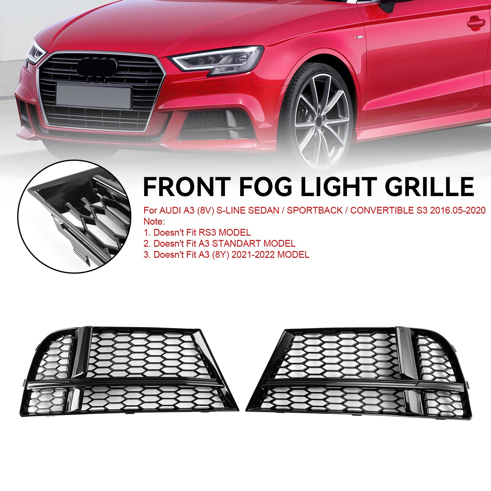 2017-2019 AUDI A3 8V S-LINE SEDAN / SPORTBACK / CONVERTIBLE S3 Front Fog Light Cover Bezel Grille Grill