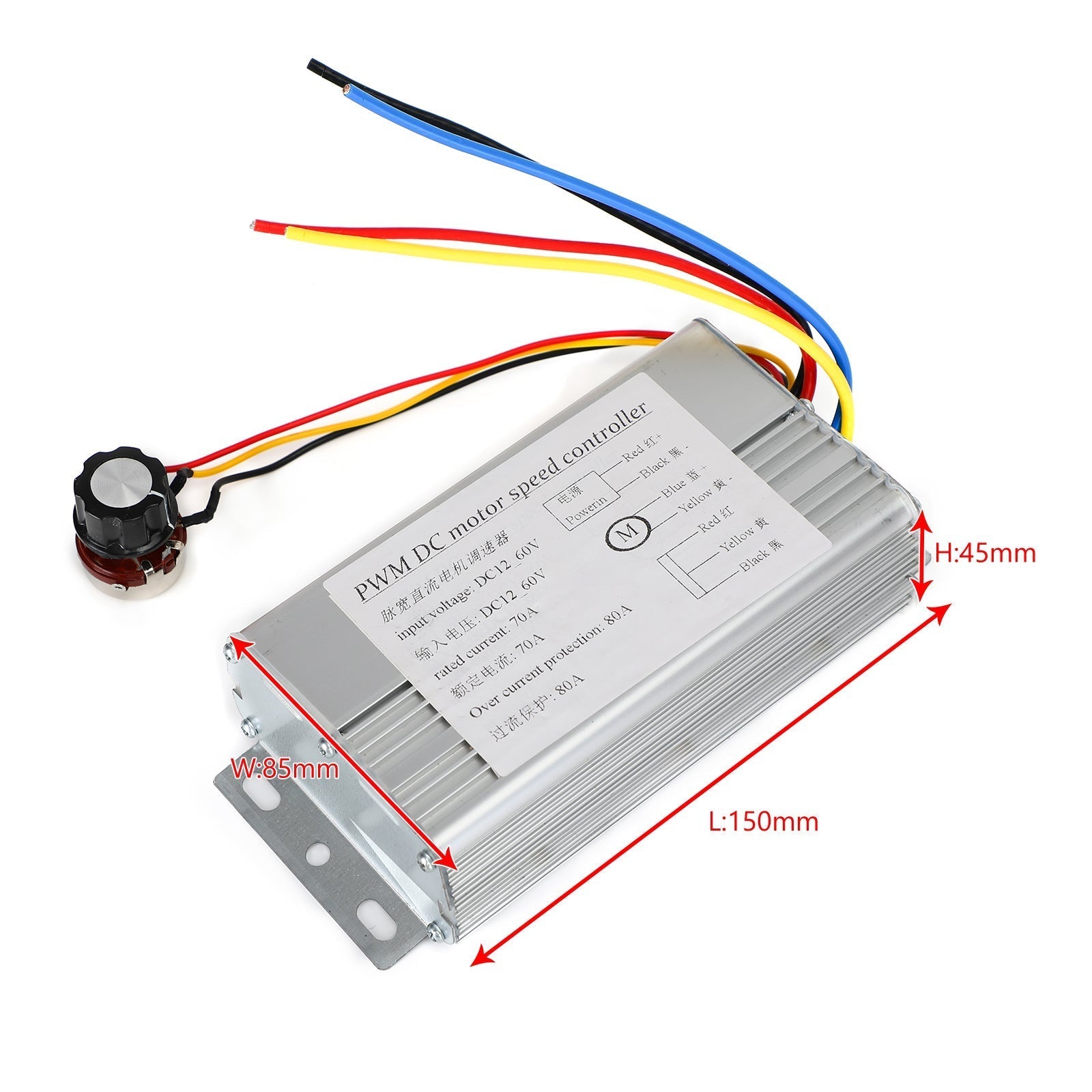 Contrôleur de moteur de brosse de contrôle de vitesse de moteur à courant continu PWM de cc 12V 24V 36V 48V 70A 4000W