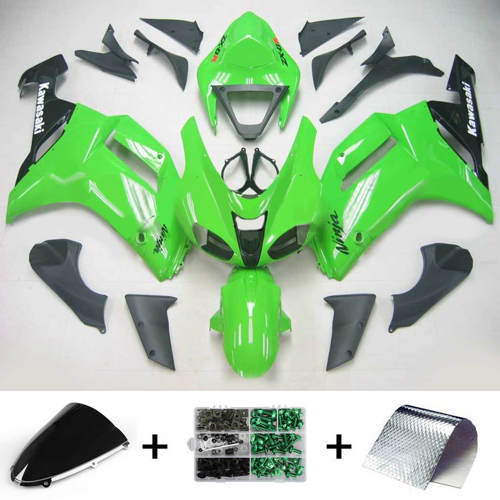 2007-2008 Kawasaki ZX6R 636 Amotopart Kit de carénage d'injection carrosserie plastique ABS #112