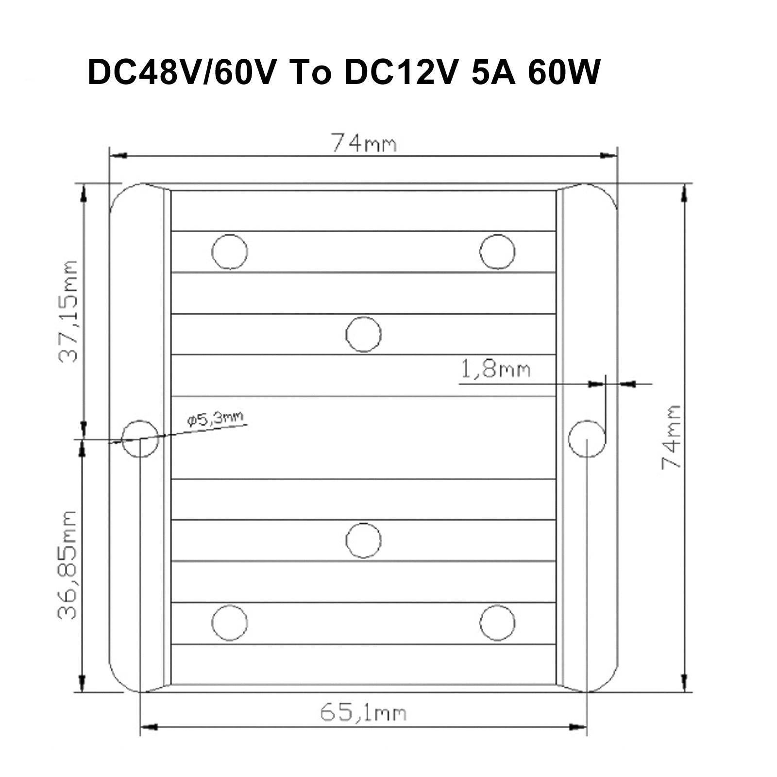 Régulateur de convertisseur de puissance abaisseur DC/DC étanche 48V/60V à ​​12V 5A 60W