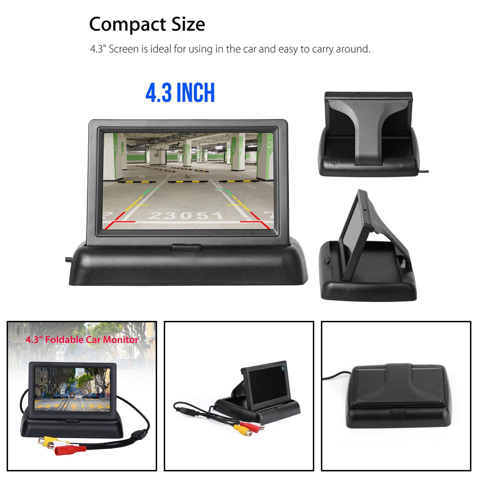 4,3 inch opvouwbare automonitor TFT LCD NTSC PAL nachtparkeerhulp 4,3 inch