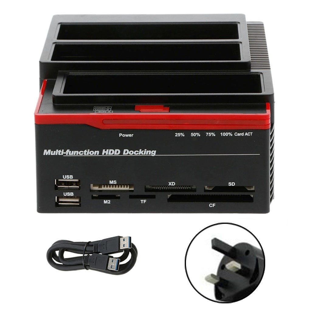 3 HDD Docking Station IDE SATA Dual UKB 3.0 Clone Hard Drive Card Reader UK