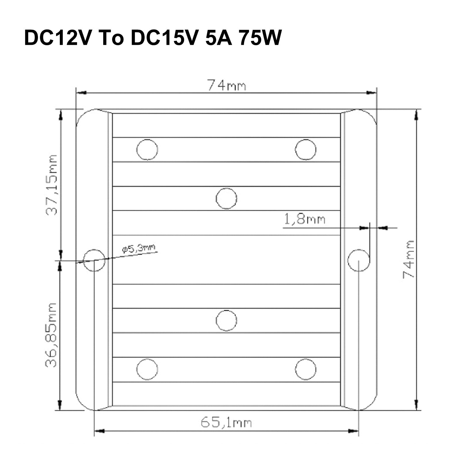 Régulateur convertisseur DC/DC étanche 12V jusqu'à 15V 5A 75W