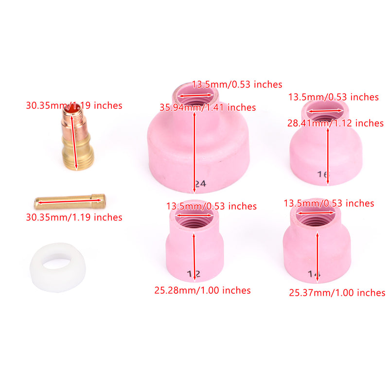 7Pcs TIG Welding Torch Stubby Gas Lens Ceramic Cup Kit For WP-17/18/26