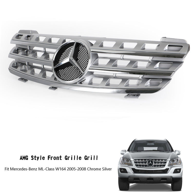 2005-2008 Benz ML Class W164 AMG Style Front Grille Grill Chrome Silver Generic