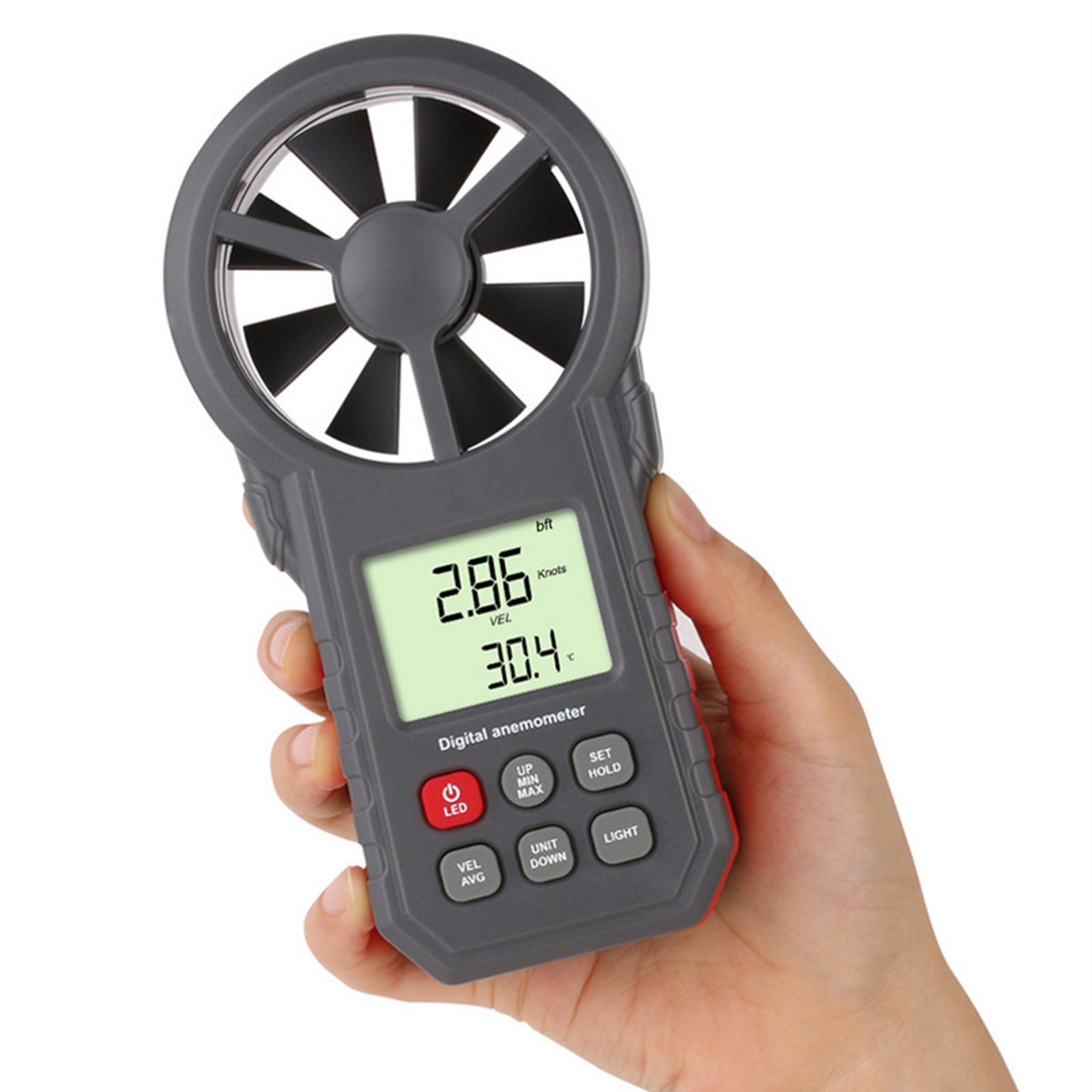 LCD Digitale Anemometer Thermometer Luchtstroommeter Windsnelheidsmeter 0-30M/s