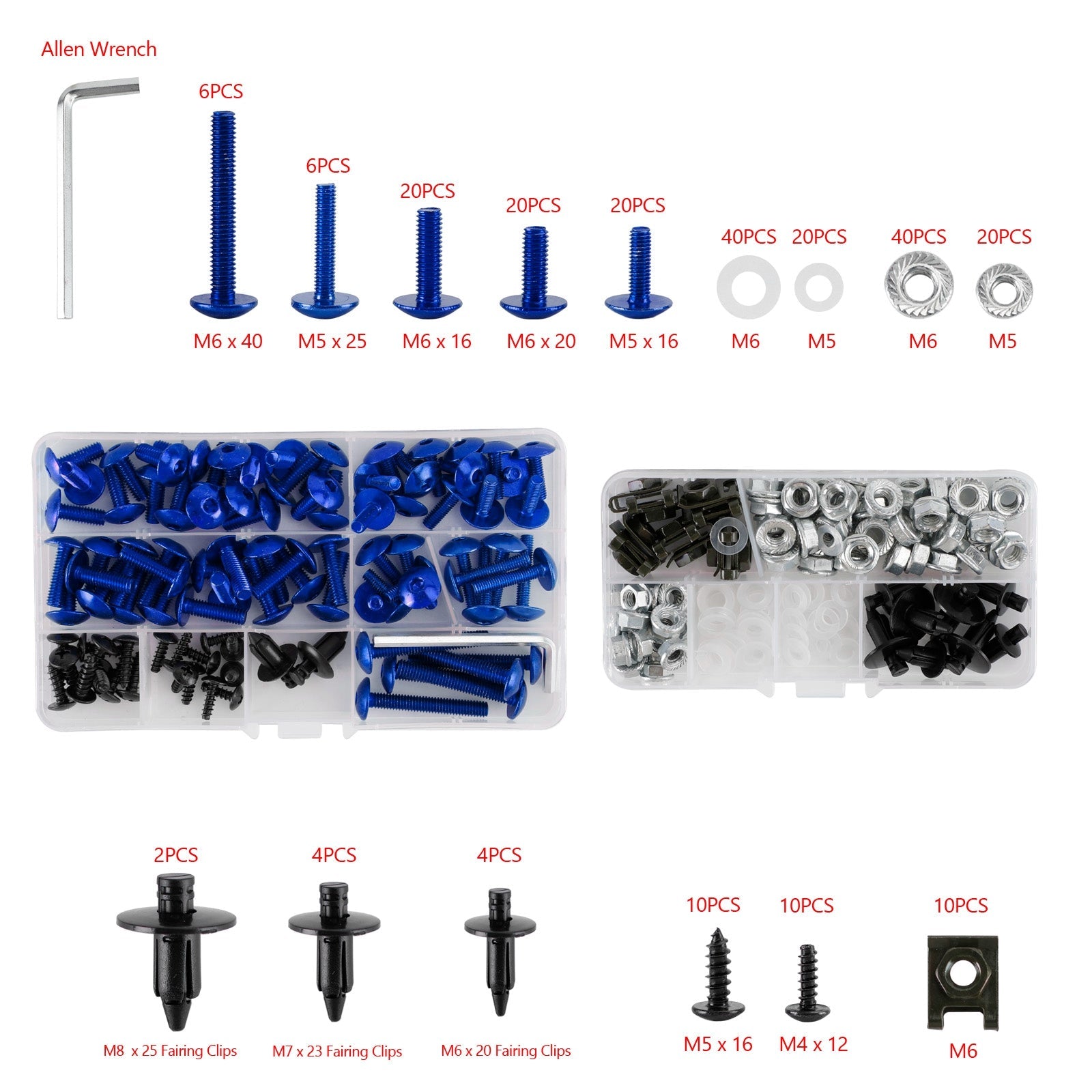 Kit de fixation de remplacement en Alu, 232 pièces, écrous à vis, rondelles, moto