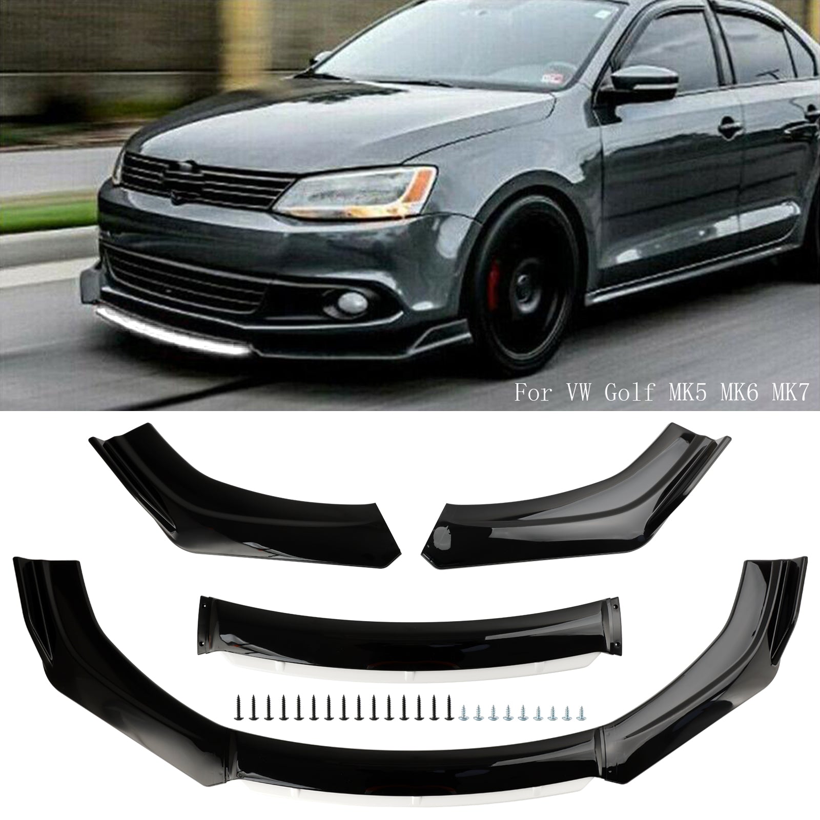 Universele auto voorbumper lip bodykit splitter diffuser beschermer zwart wit