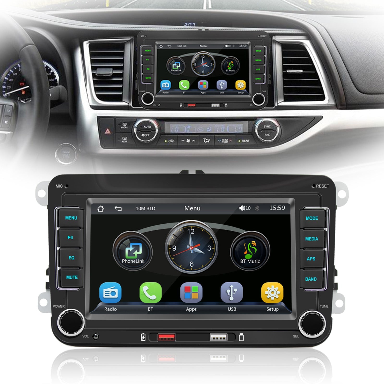 7 "Volkswagen voiture Bluetooth Radio voiture MP5 lecteur sans fil Carplay + 4 caméra LED