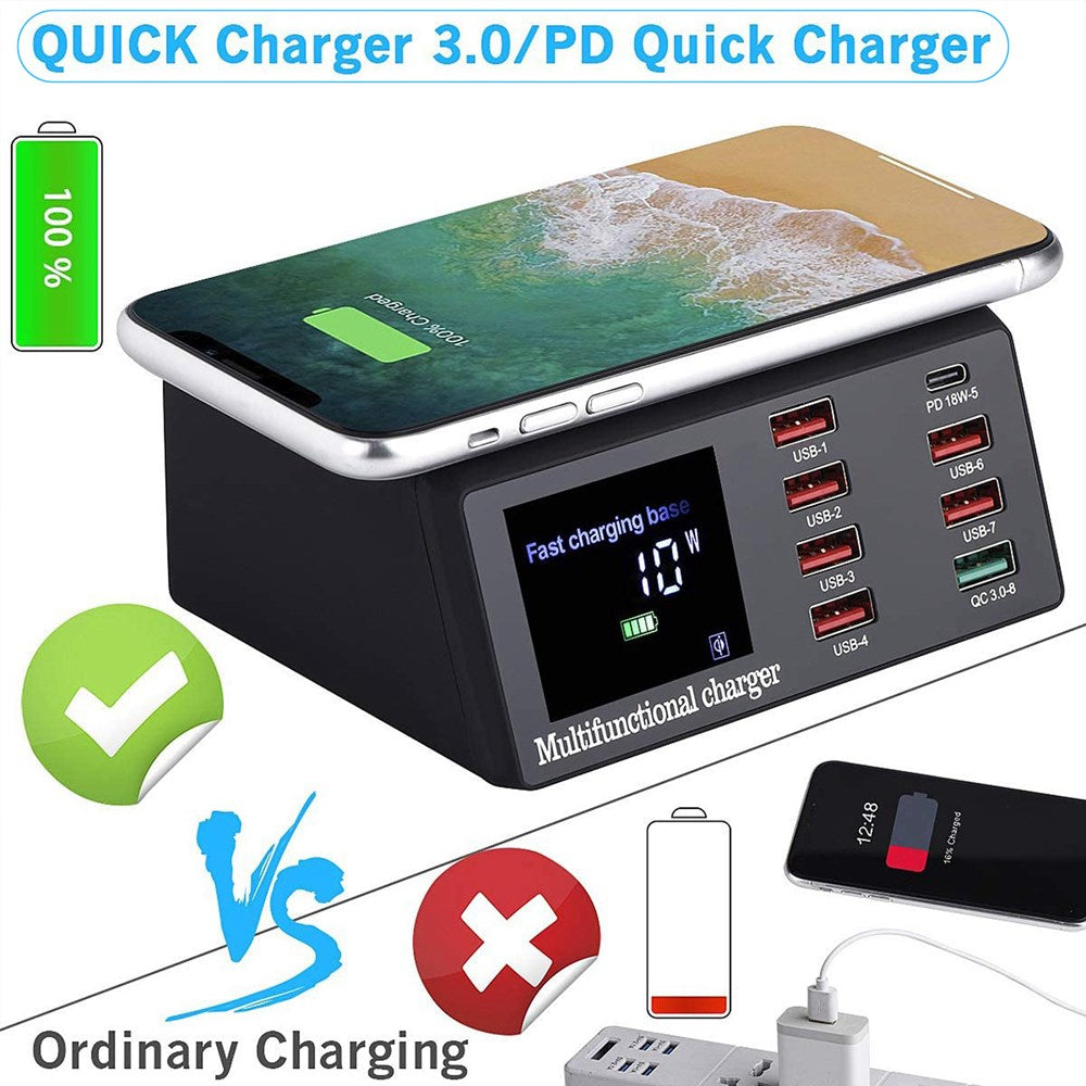 100W PD Fast Charger 8 Ports USB Charger QC 3.0 Adapter HUB Wireless Charger UK