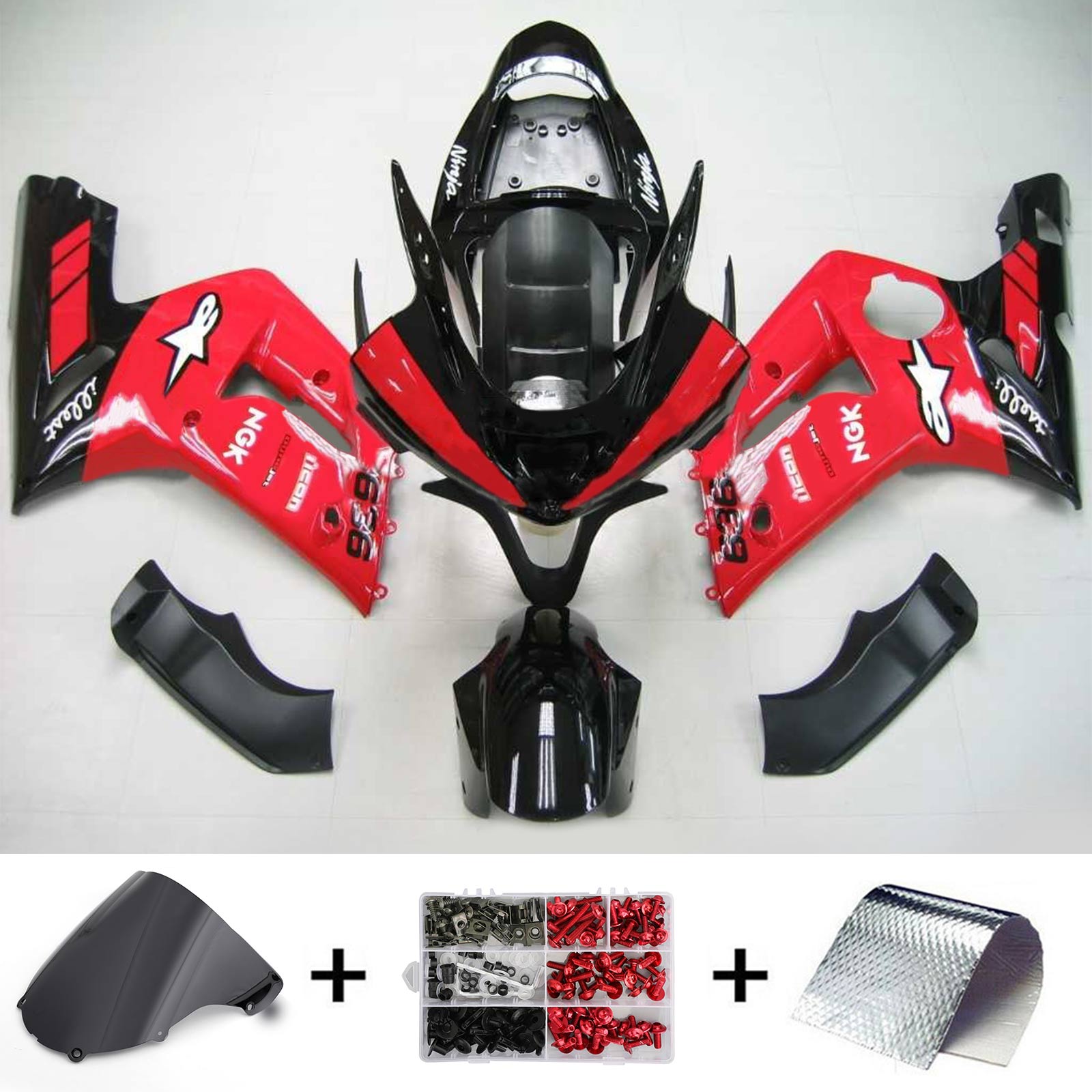 2003-2004 Kawasaki ZX6R 636 Kit de carénage d'injection Amotopart carrosserie plastique ABS #114