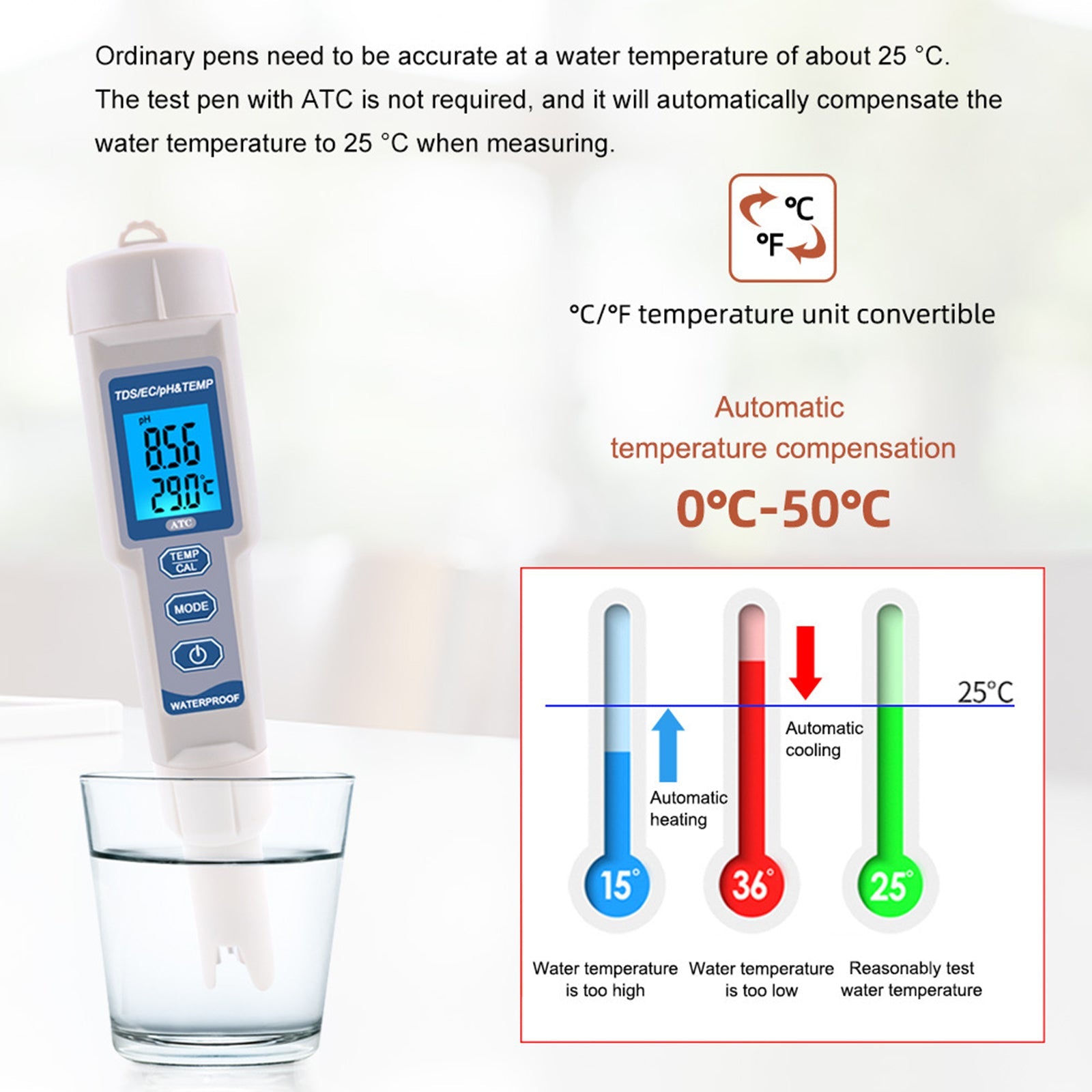 4In1 PH/TDS/EC/compteur de température numérique moniteur de qualité de l'eau testeur outil de Test