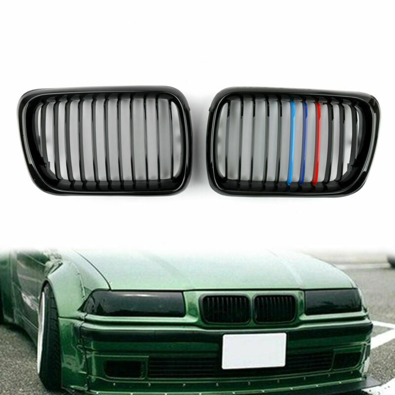 1997-1999 BMW E36 M3 Front Kidney Grill Mesh Grille Gloss Black/Matt Black Generic