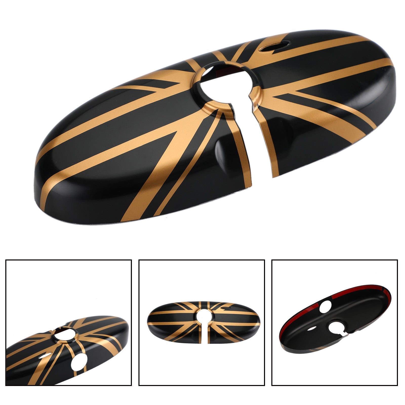 Union Jack UK Flag Rear View Mirror Cover for MINI Cooper R55 R56 R57 Black/Gold