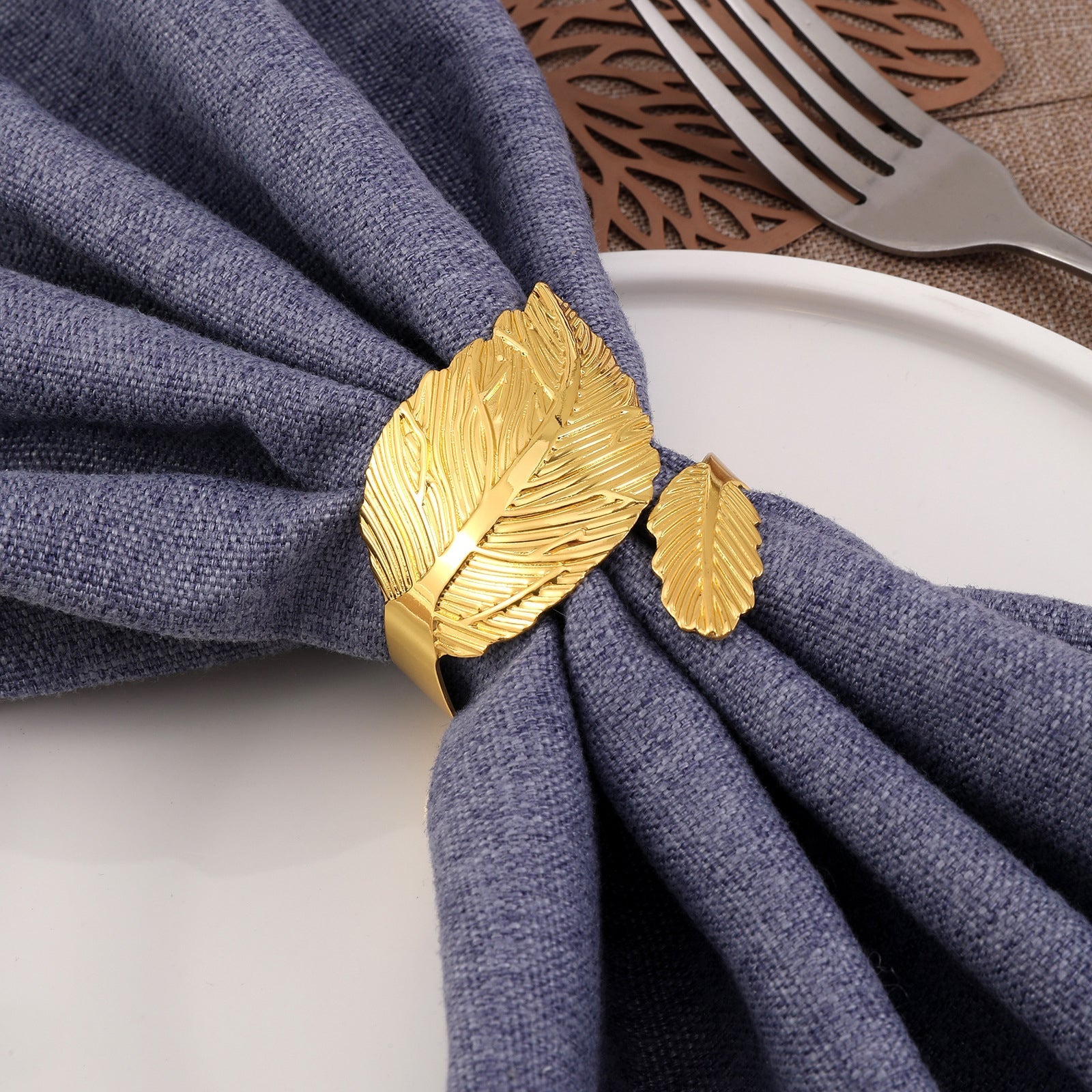 12PCS Napkin Rings Leaf Napkin Holder Adornmen Alloy Golden