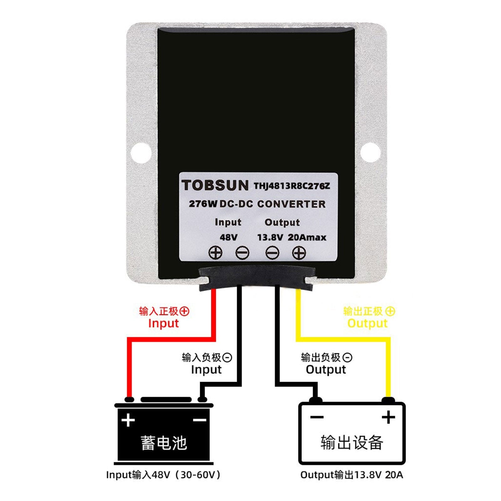 Régulateur de convertisseur de puissance abaisseur DC/DC étanche 48V à 13.8V 20A 276W