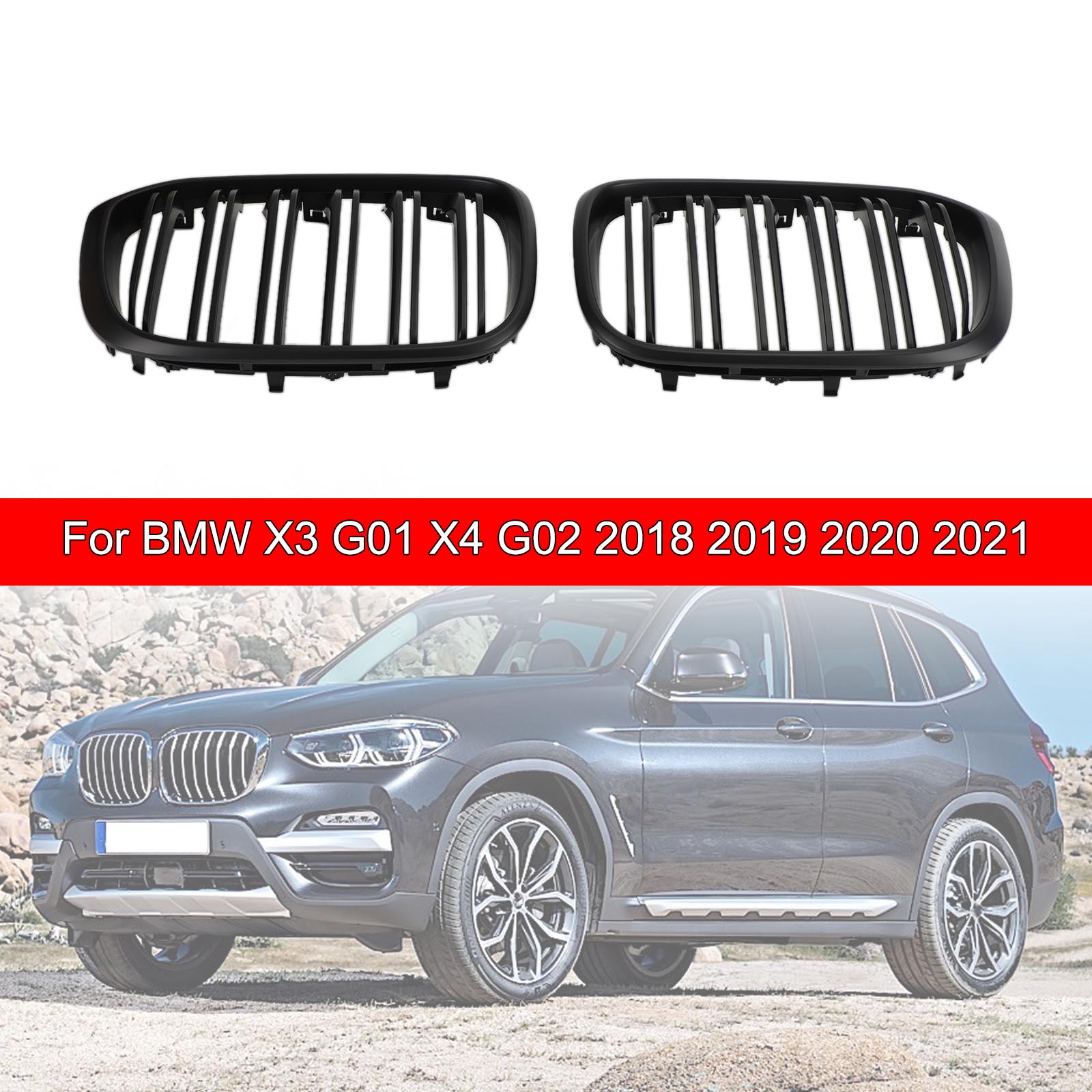 2018-2021 BMW X3 G01 X4 G02 paar niergrillrooster 51138469959 51138469960 51138091725 51138091726 Generiek