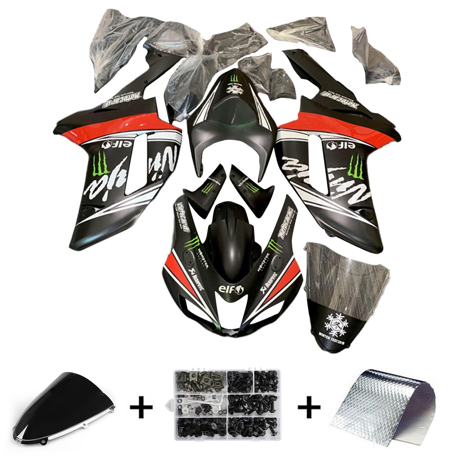 2007-2008 Kawasaki ZX6R 636 Kit de carenado Carrocería Plástico ABS