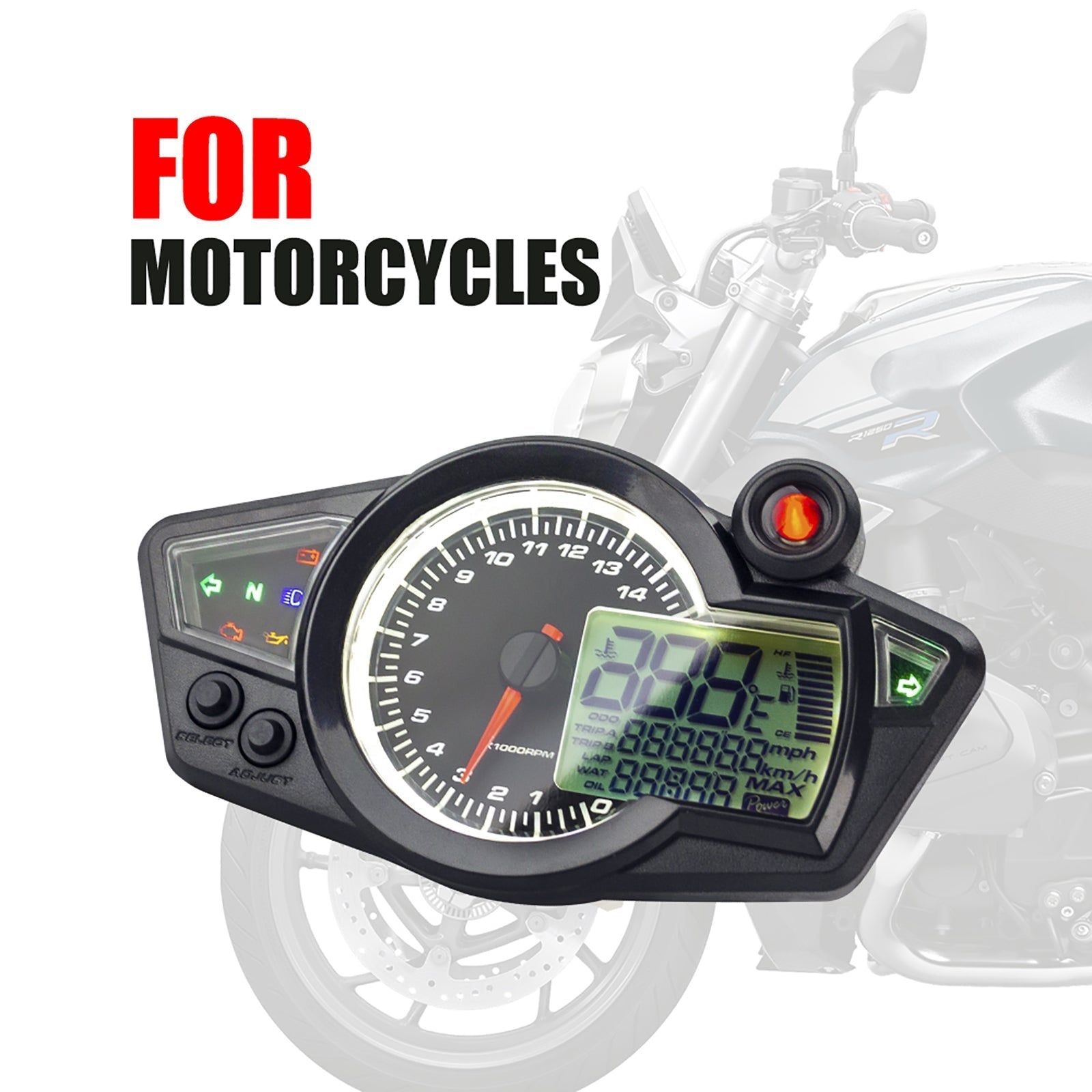 Tft Digital Speedometer Universal Motorcycle 14000Rpm Gear Backlight Odometer