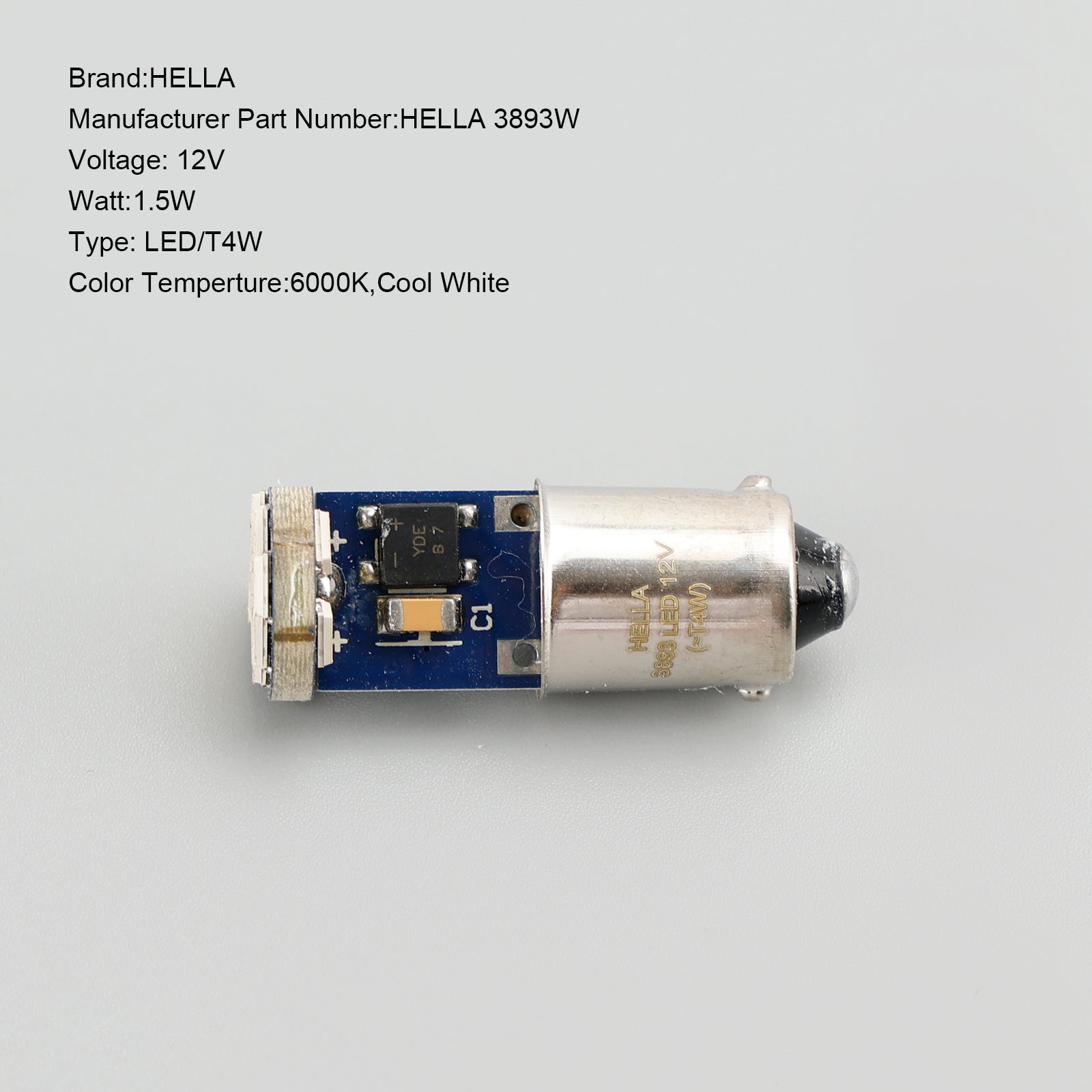 10X Voor HELLA LED-retrofit 3893W T4W 12V 1,5W BA9S 6000K