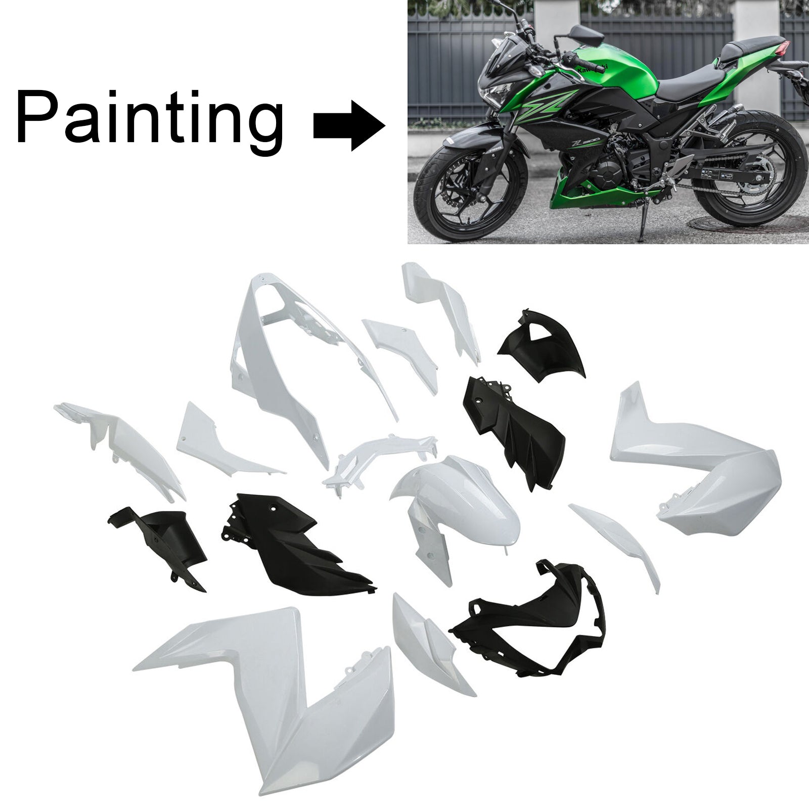 2015-2016 Kawasaki Z250 Z300 Amotopart Kit de carénage d'injection carrosserie plastique ABS #106